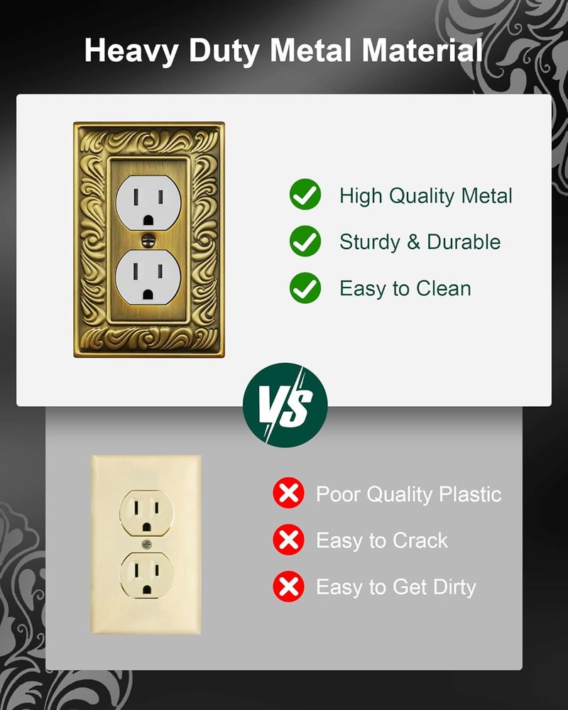 treewell 4-Pack Duplex Outlet Cover Plate, Paisley Pattern Antique Brass Metal Wall Plates for Electrical Outlets, 1 Gang Receptacle Cover, Decorative Switch Plates and Outlet Covers - Image 4